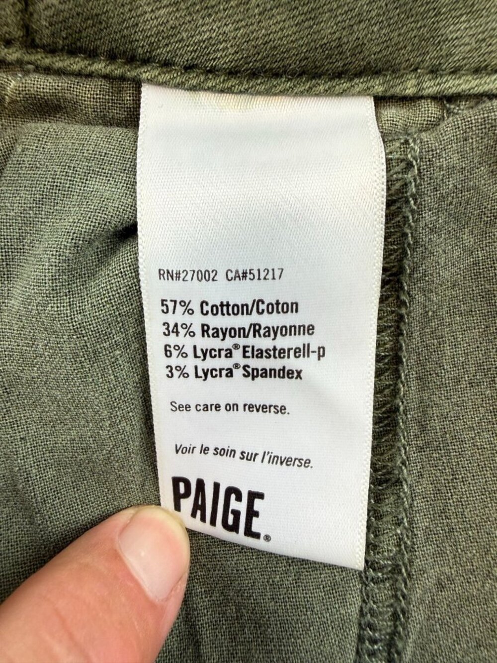 Paige Womens High-Rise Wide-Leg Green Pants Size 31 Cotton Blend - Picture 6 of 12